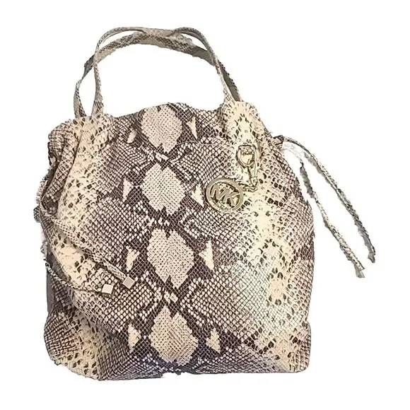 Michael Kors Python Embossed Leather Drawstring Bucket Tote Satchel Shoulder Bag - Picture 7 of 16
